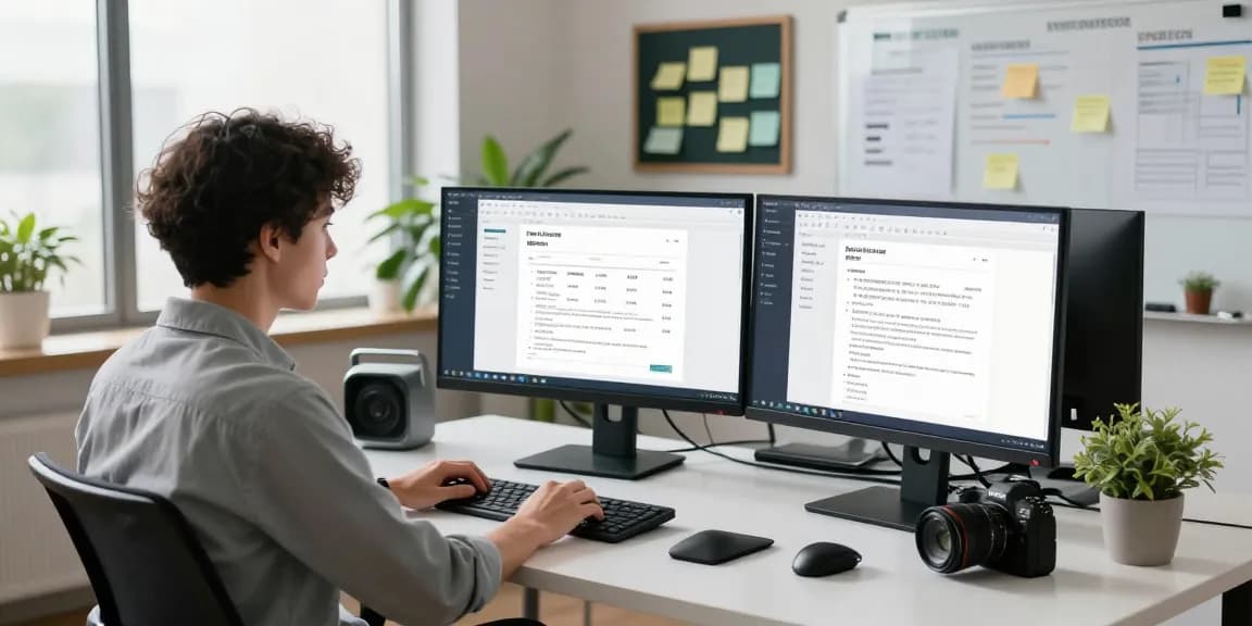 Detect fraud receipt analysis in a modern workspace with advanced software tools and real-time data displays.