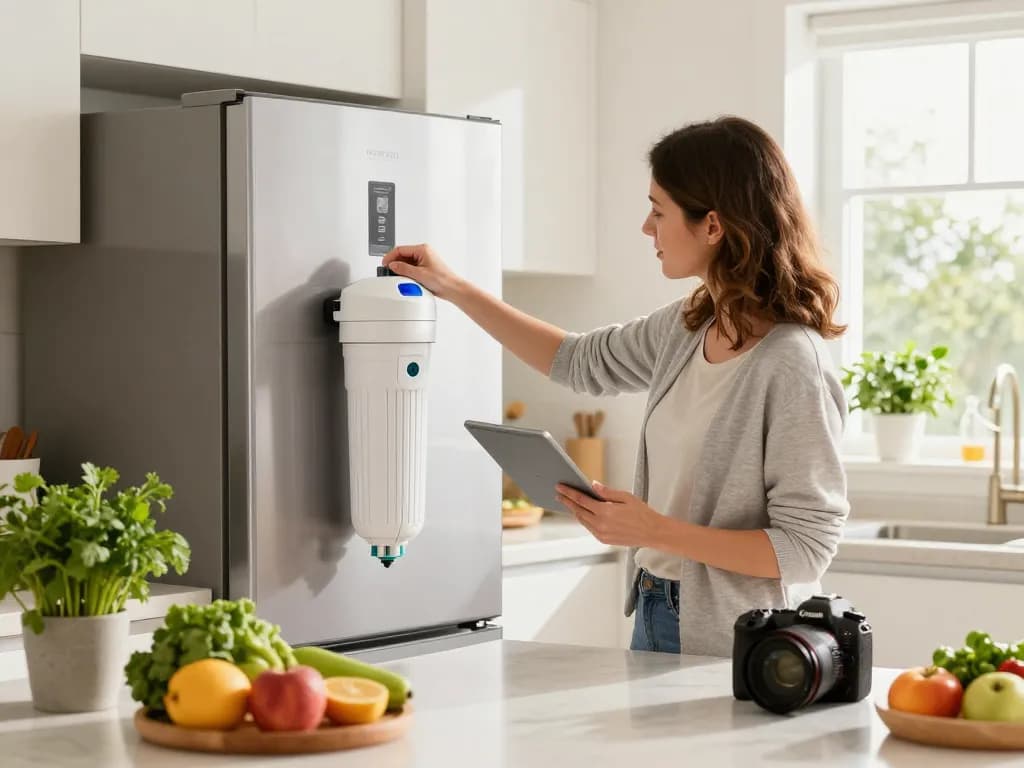 Replacing Waterdrop EDR3RXD1 Replacement for Everydrop® Filter 3 in a bright modern kitchen, showing an organized and healthy home environment.