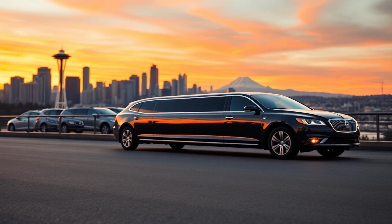 Limo from Seattle to Vancouver offers luxurious transportation near Seattle's skyline.