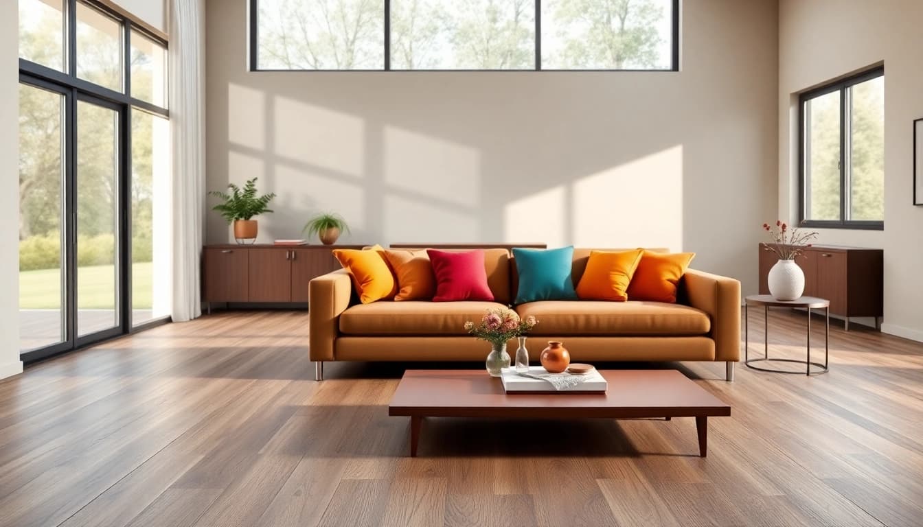 Enhance your space with flexible vinyl plank flooring in a modern living room design.