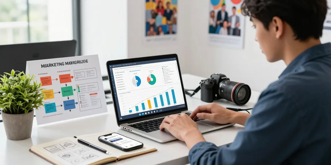 Young professional analyzing multi-channel lead acquisition strategies in a modern marketing workspace.
