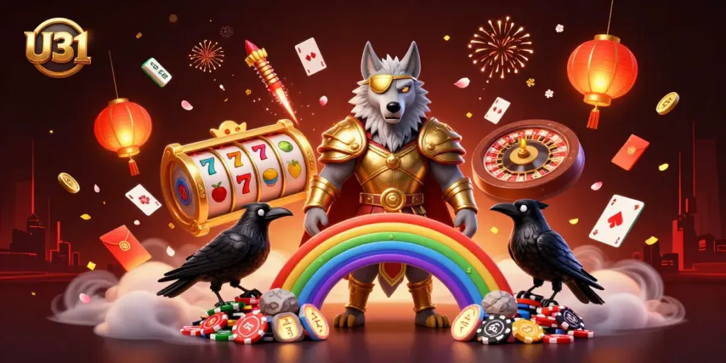 Engage with U31's thrilling games, showcasing vibrant casino elements and dynamic characters.