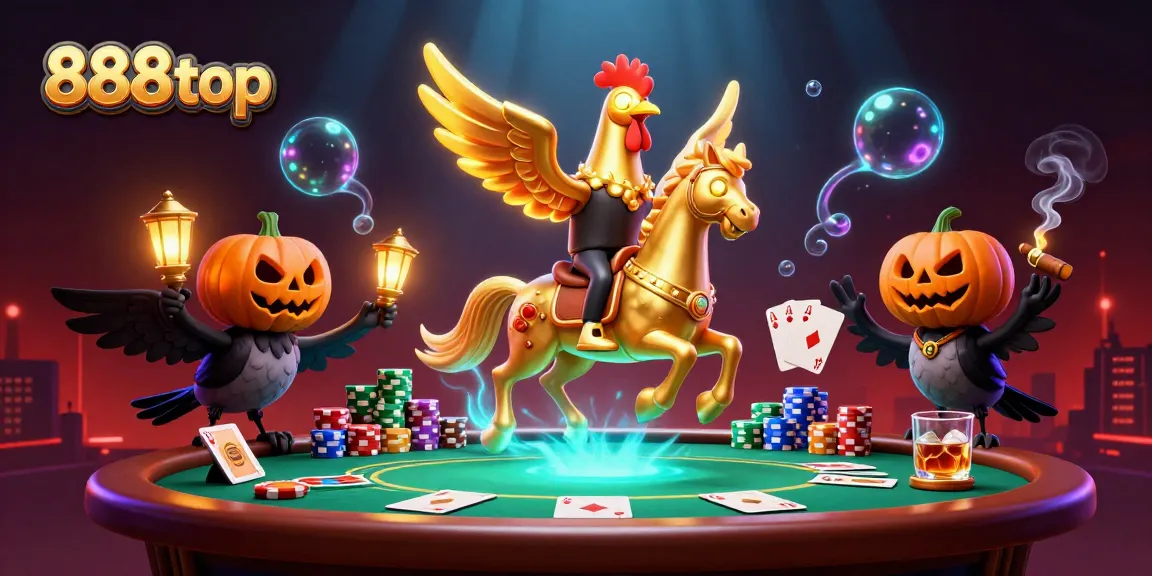 Experience the thrill of gaming at 888top with an enchanting scene of a golden rooster, illuminating the casino atmosphere.