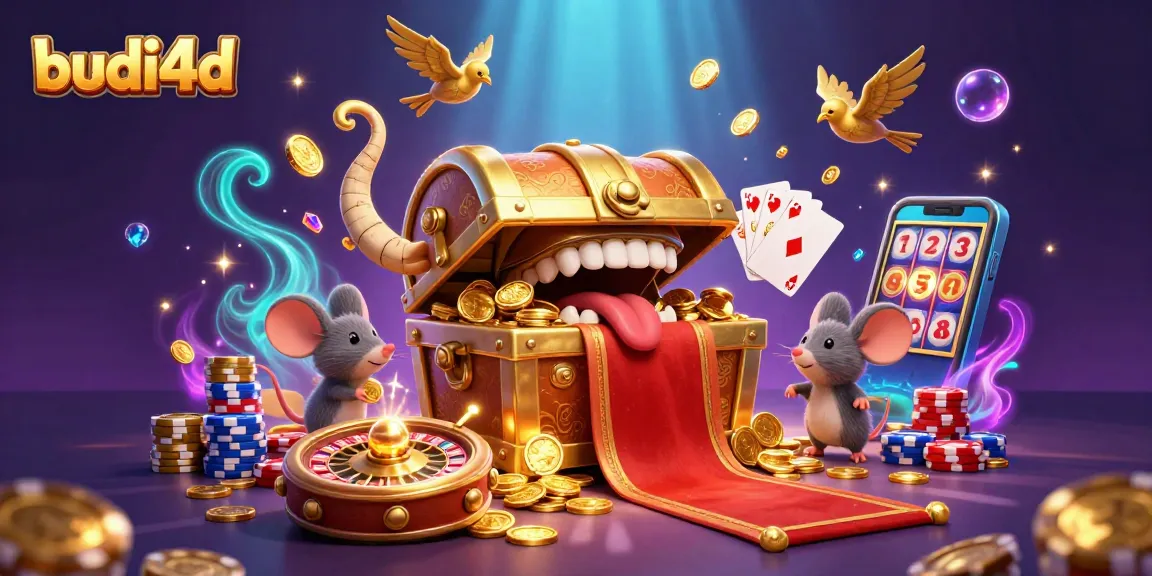Engage with budi4d's vibrant casino adventure featuring a captivating treasure chest and dynamic gaming elements.