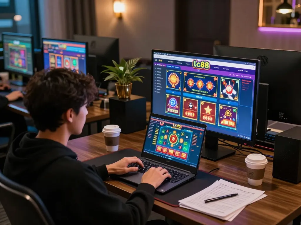 Engaging with various games on lc88 com at a cozy home gaming setup.