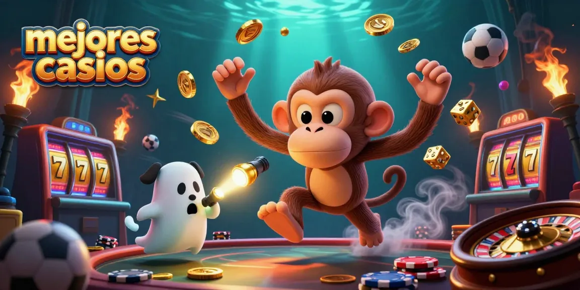 Disfruta de los mejores casinos mientras un juguetón simio poltergeist juega con objetos dorados en un casino embrujado.