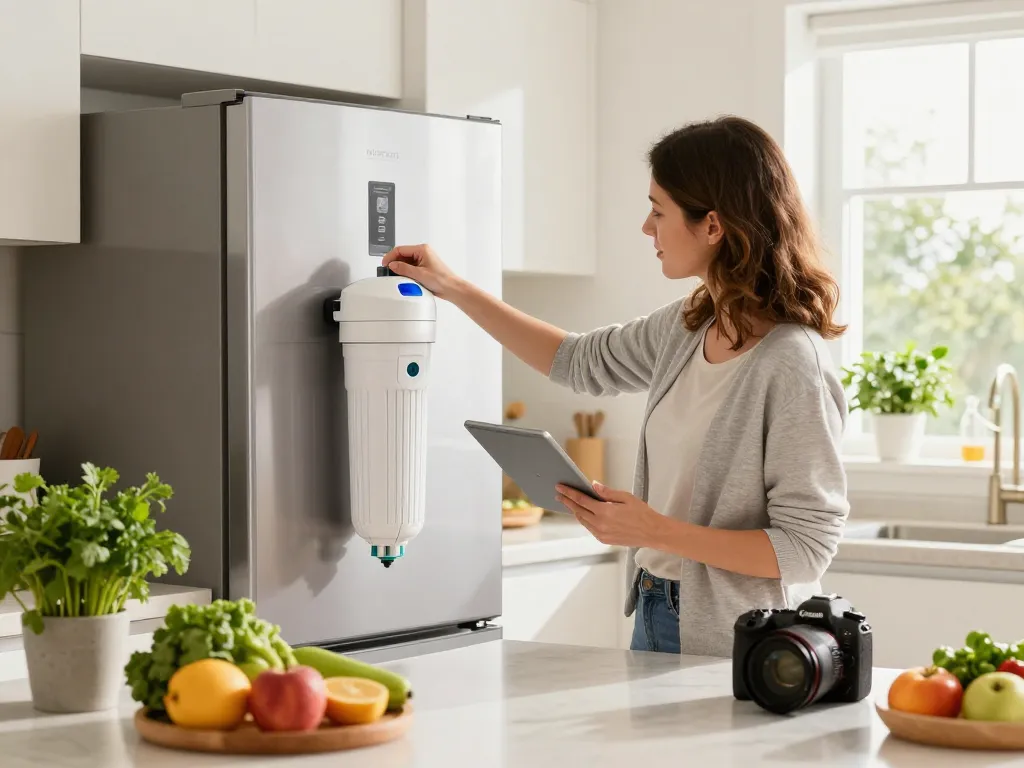 Replacing Waterdrop EDR3RXD1 Replacement for Everydrop® Filter 3 in a bright modern kitchen, showing an organized and healthy home environment.