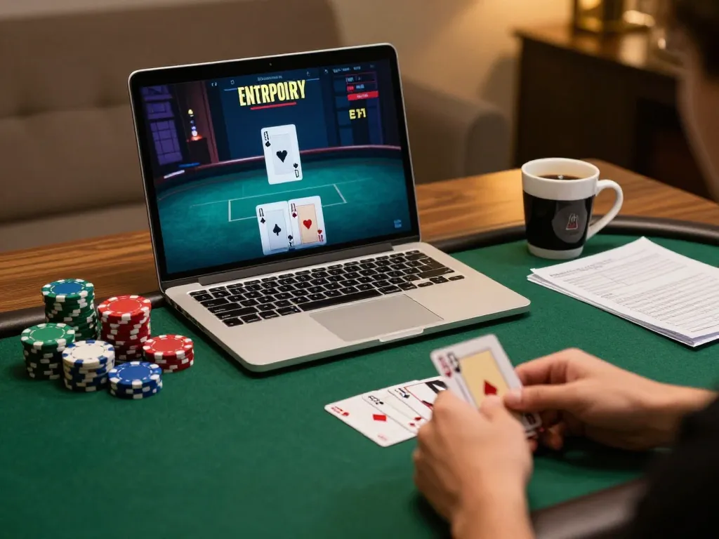 Player engaging in strategic online poker session on fabet, with cards and chips visible.