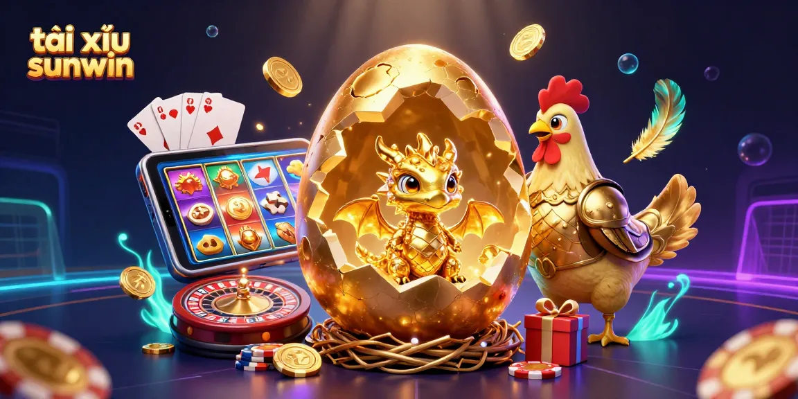 Engage with tài xỉu sunwin in a vibrant 3D illustration featuring a golden dragon and gaming elements.