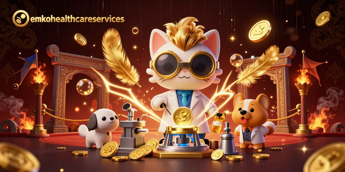 Experience thrilling slot games at emkohealthcareservices with playful characters in a captivating casino scene.
