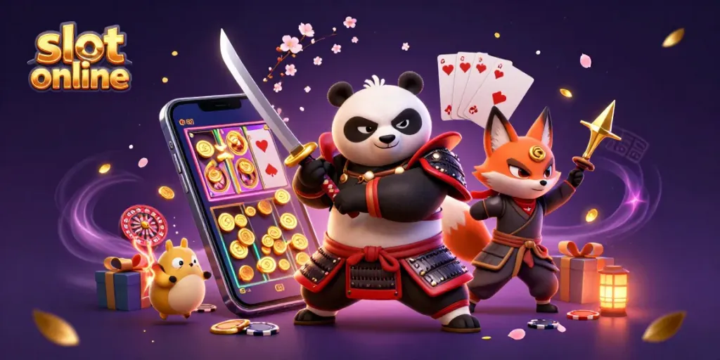 Engage with slot online through vibrant 3D illustration featuring characters and dynamic gaming elements.