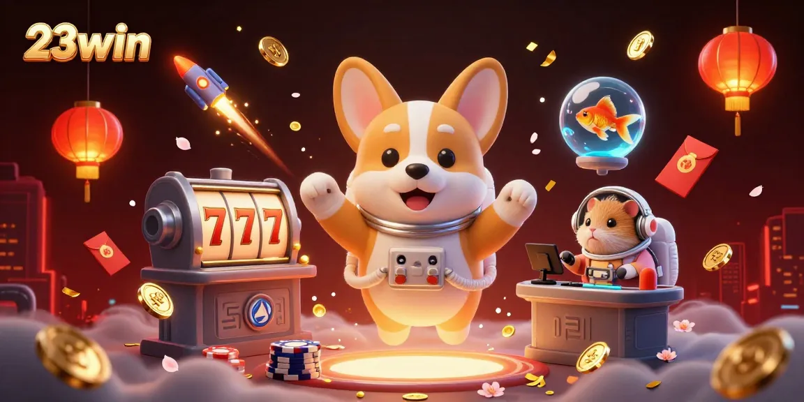 Experience gaming excitement with 23win in a vibrant, ultra-detailed casino scene.
