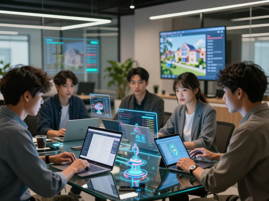 Engaged investors exploring rokok88 digital real estate platform in a modern office setting.