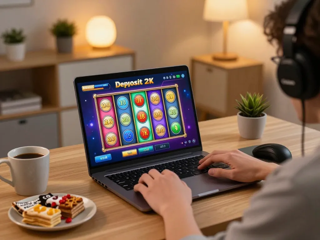 Engaging in strategic gameplay for slot deposit 2k in a cozy online gaming setup.