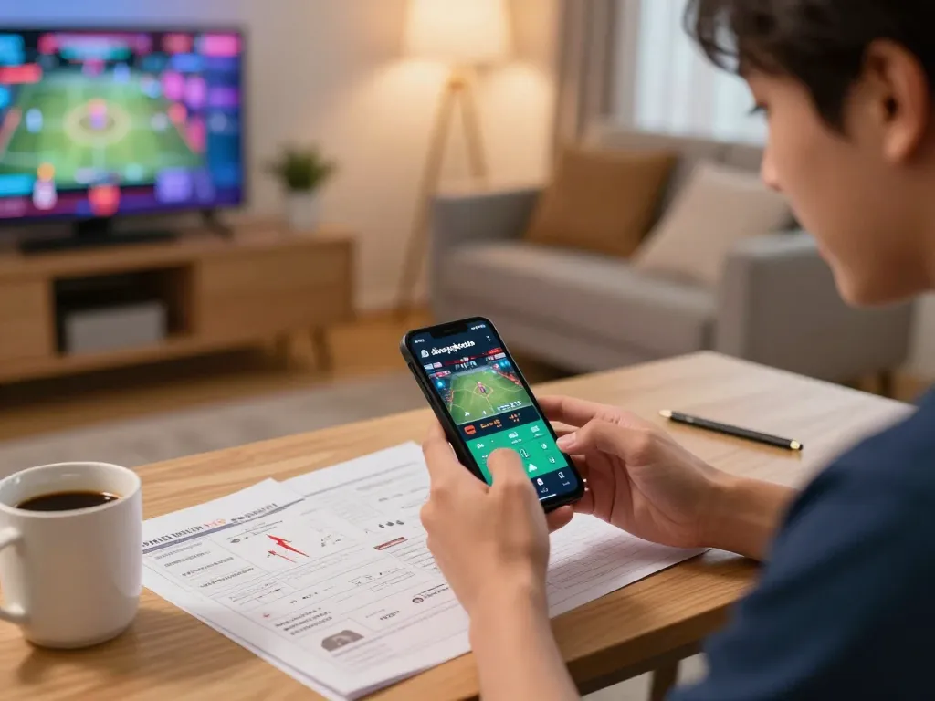 Engaging in situs pajaktoto sports betting from a comfortable home setup, analyzing live game stats.