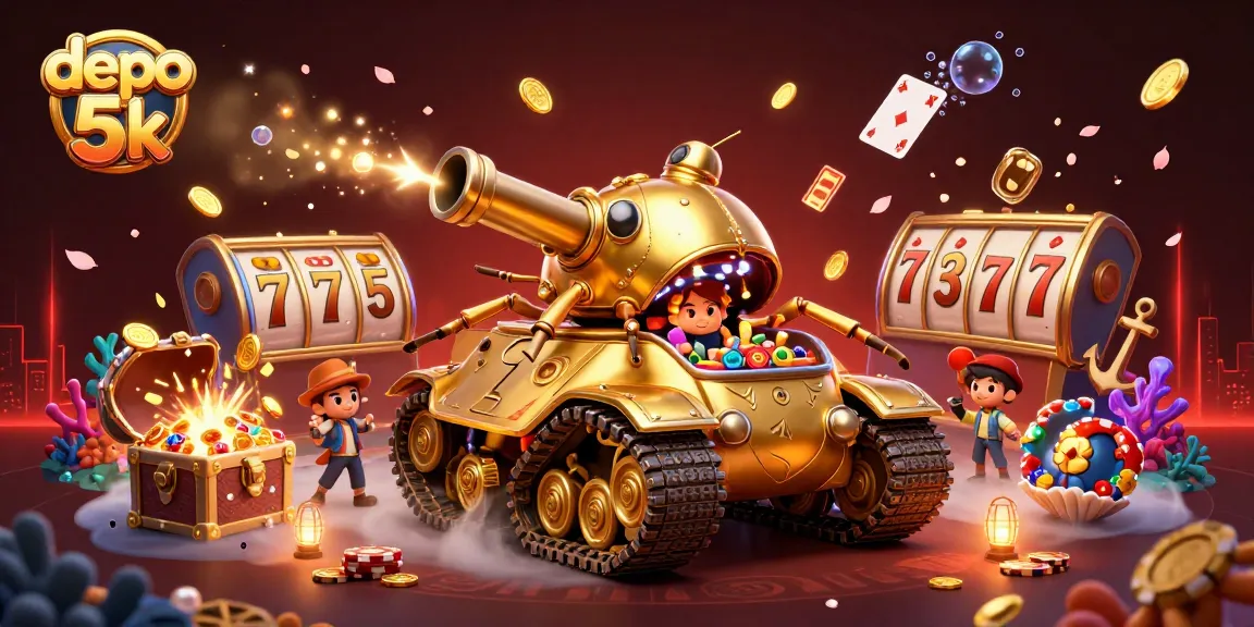Engage with depo 5k at an animated mini-casino inside a golden beetle tank, bursting with excitement and treasures.