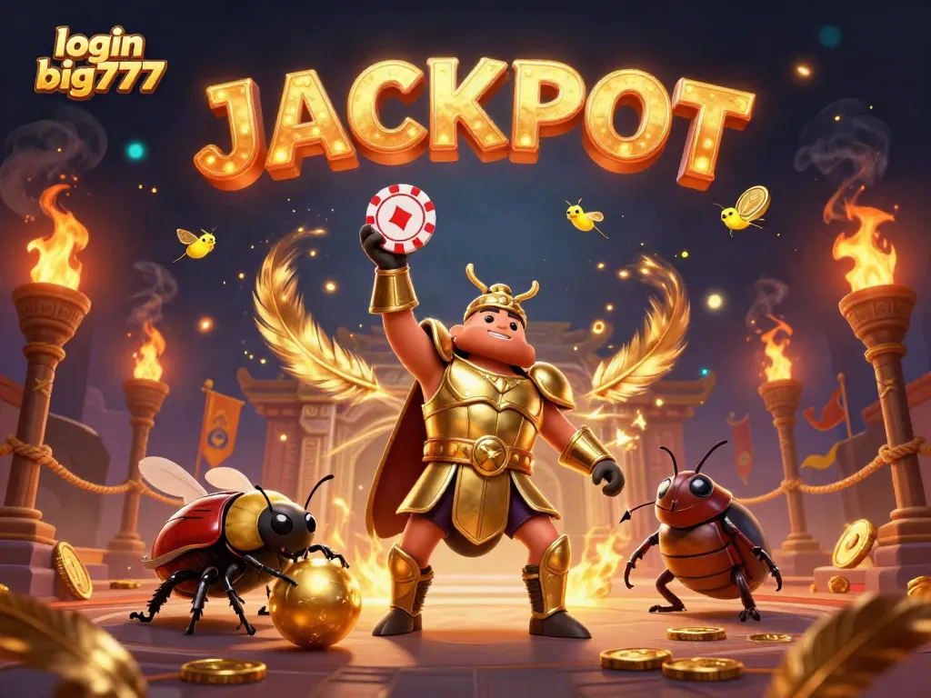 Engage in thrilling entertainment with login big777, featuring vibrant 3D characters and casino elements in a dynamic scene.