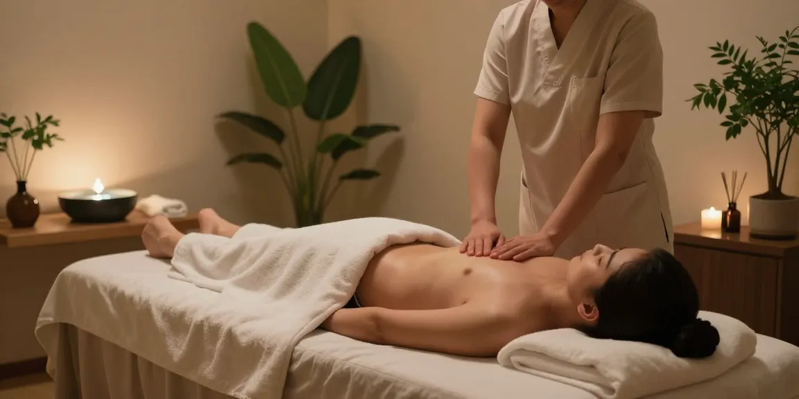 Relaxation during 강남출장마사지 in a serene therapy room with soft lighting and calming decor.