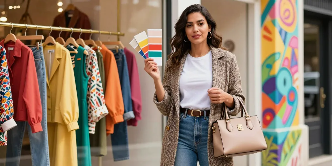 Consulente di armocromia che mostra la sua palette di colori in un negozio di moda.