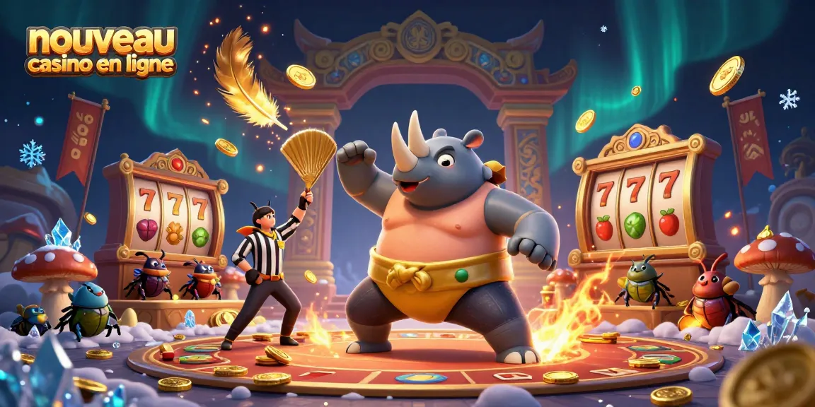 Gagnez au nouveau casino en ligne avec un combat dynamique de rhinocéros dans une arène captivante.