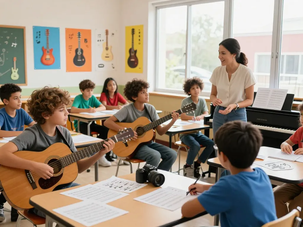 音楽スキルを学ぶための音楽教室 おすすめ、多様な学生が活気に満ちた教室で参加しています。