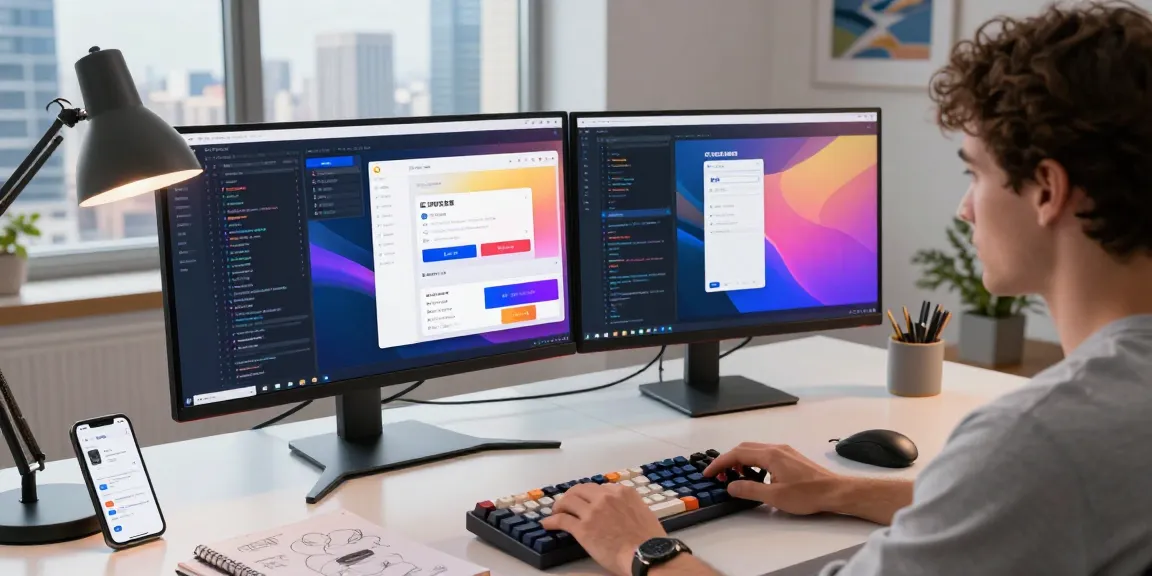 Innovative tech workspace illustrating coding and design for 纸飞机中文版官网 with vibrant workspace elements.