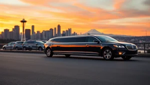 Limo from Seattle to Vancouver offers luxurious transportation near Seattle's skyline.
