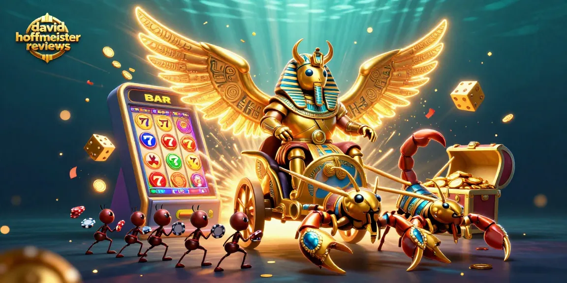 david hoffmeister reviews showcase jackpot action with golden scarab, slot machines, and vibrant casino elements.