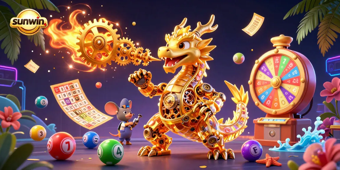 Experience the excitement of sunwin. with this vibrant illustration, featuring a golden dragon amidst a colorful casino scene.