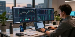 HCNWF stock price displayed on cryptocurrency trading screens in a professional setting