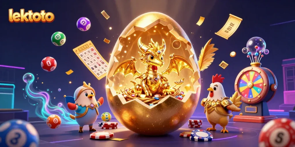 Engage with lektoto's vibrant lottery scene featuring a golden baby dragon and dynamic gambling elements.