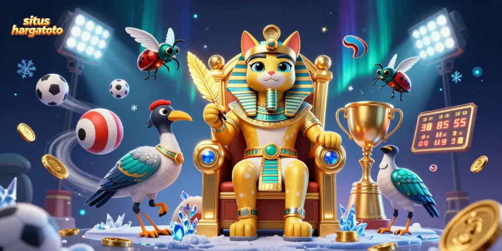 Engage with situs hargatoto and join the dynamic world of online gaming featuring a pharaoh cat throne.