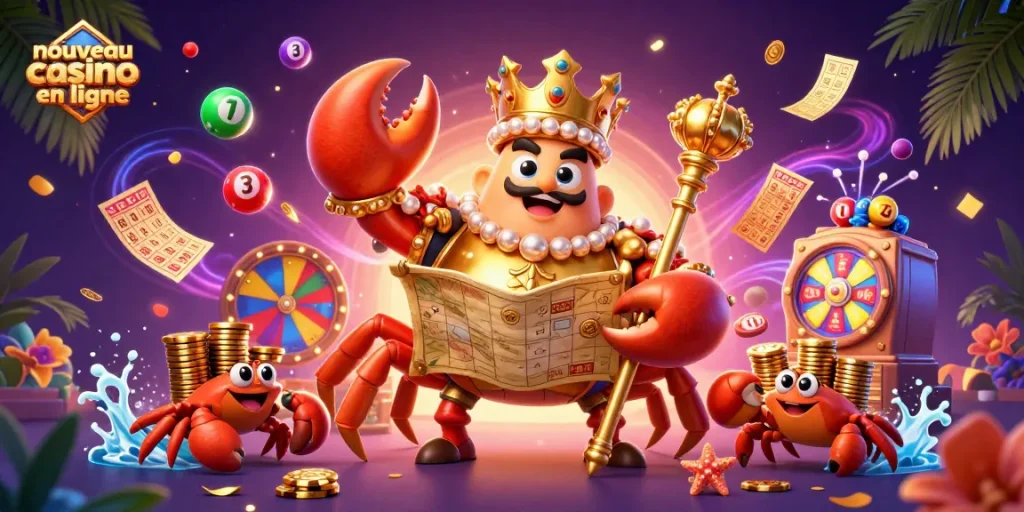 Plongez dans l'univers des jeux en découvrant le nouveau casino en ligne avec un crabe royal et des éléments de loterie.