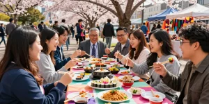 Celebrating Asian culture with Hispanic friends enjoying diverse dishes at https://hanadultalk.com.