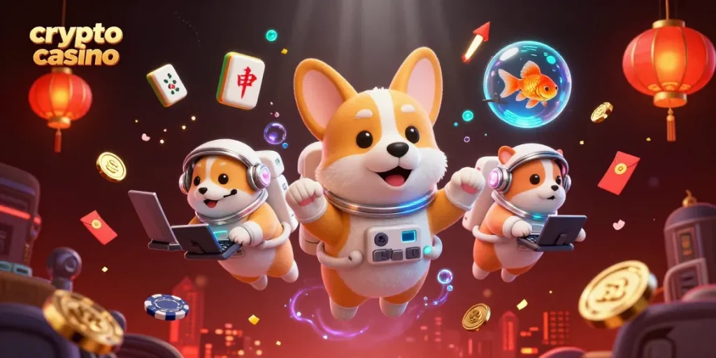 Visitez un casino crypto, jouez avec des pièces flottantes et admirez la scène immersive.