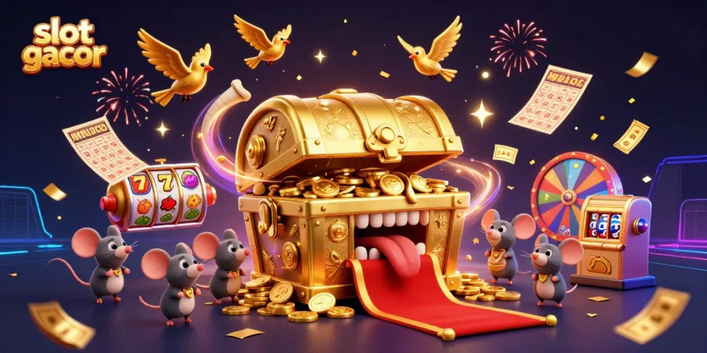 Slot gacor menghadirkan petualangan menarik dengan karakter kartun 3D dan elemen permainan slot yang cerah.