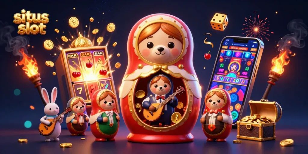 Permainan situs slot yang menarik dengan simbol keberuntungan dalam ilustrasi slot menghibur.