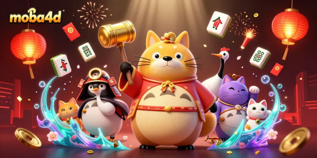 Join the fun with moba4d, featuring lively characters and vibrant symbols of fortune.