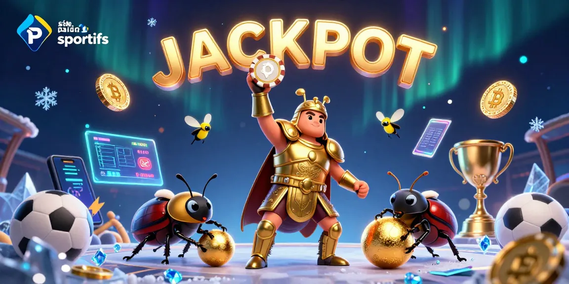 Venez découvrir notre site de paris sportifs avec un scarabée en armure victorieux affichant un chip de poker.