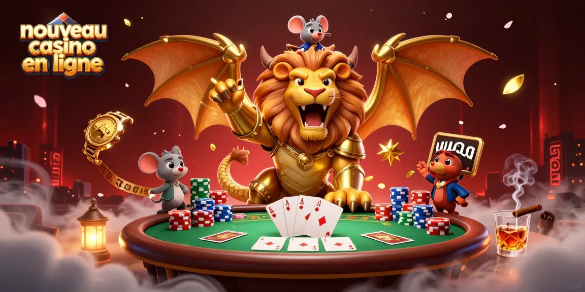 Action intense avec un nouveau casino en ligne: un chimère en armure dorée et un jockey souris au poker.